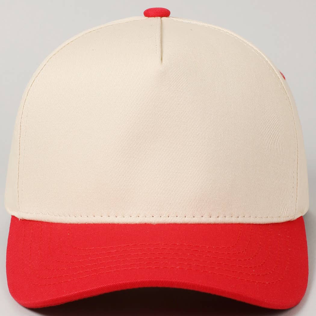 Plain Two Tone Canvas Cotton Baseball Cap : BLK / ONE SIZE