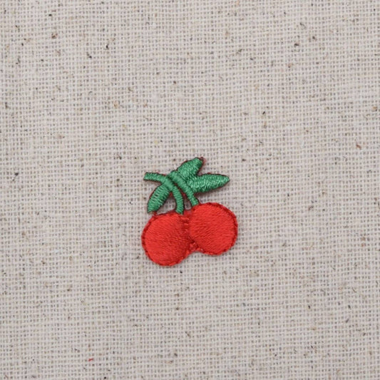 Cherries - Two Red Cherry on Stem, Embroidered Iron on Patch