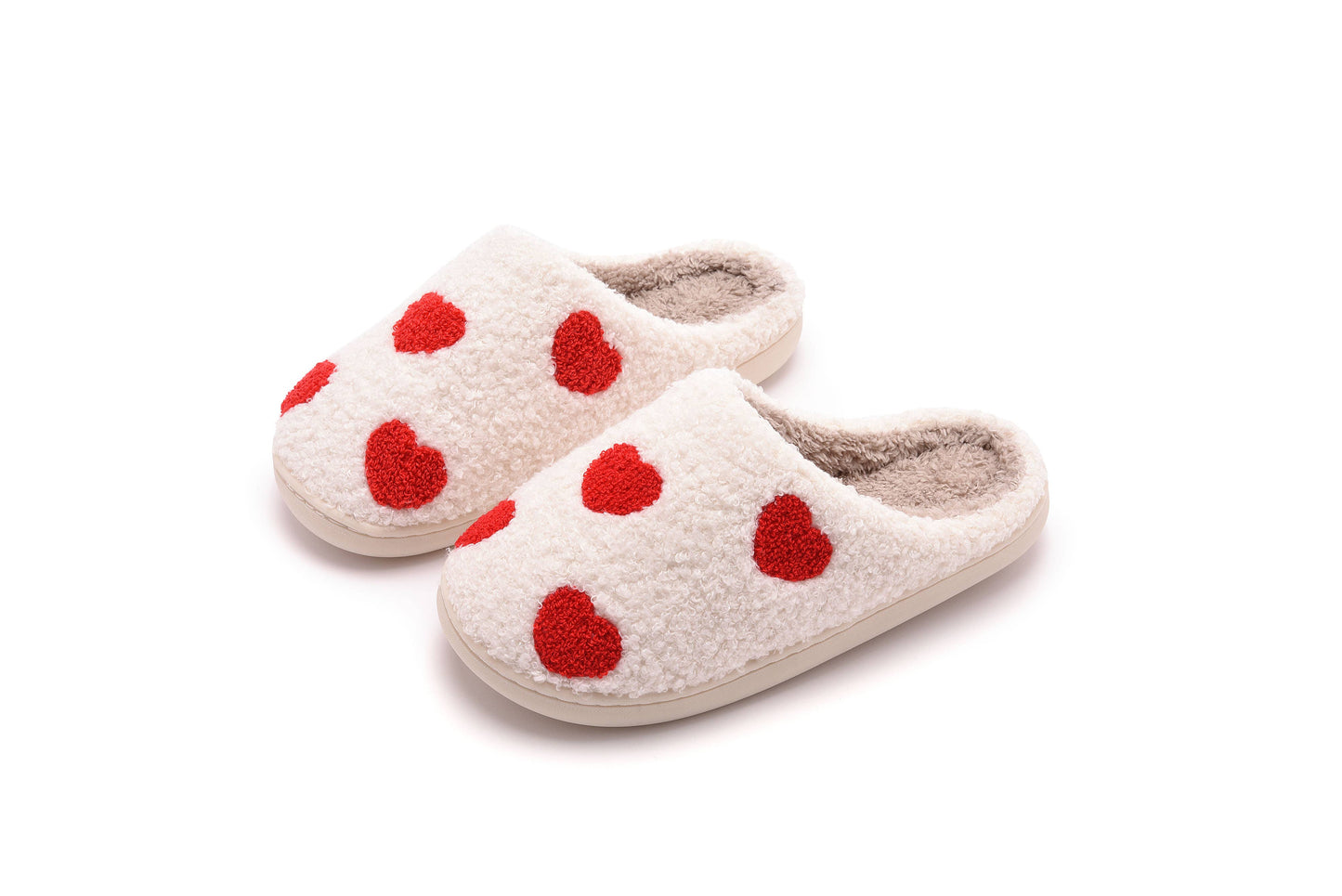 Valentine Heart Illustrated Plush Fur Slip on Slippers (adult): Heart Dot