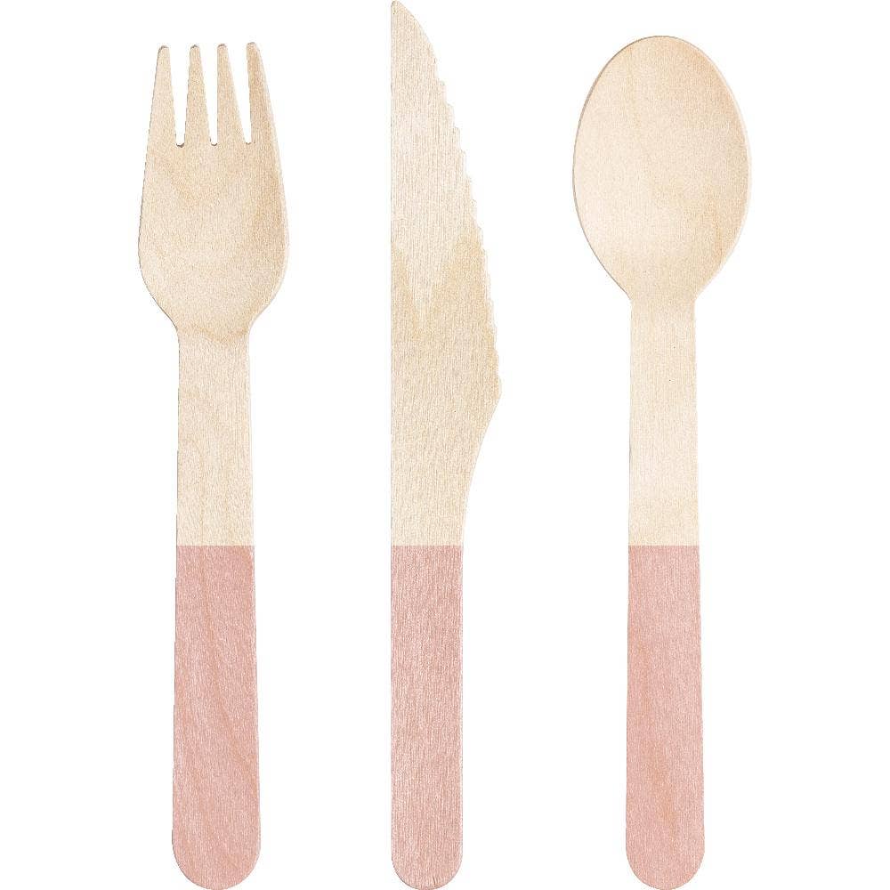 24 pc Classic Pink Wooden Cutlery, Assorted (12 Pkgs/Case)