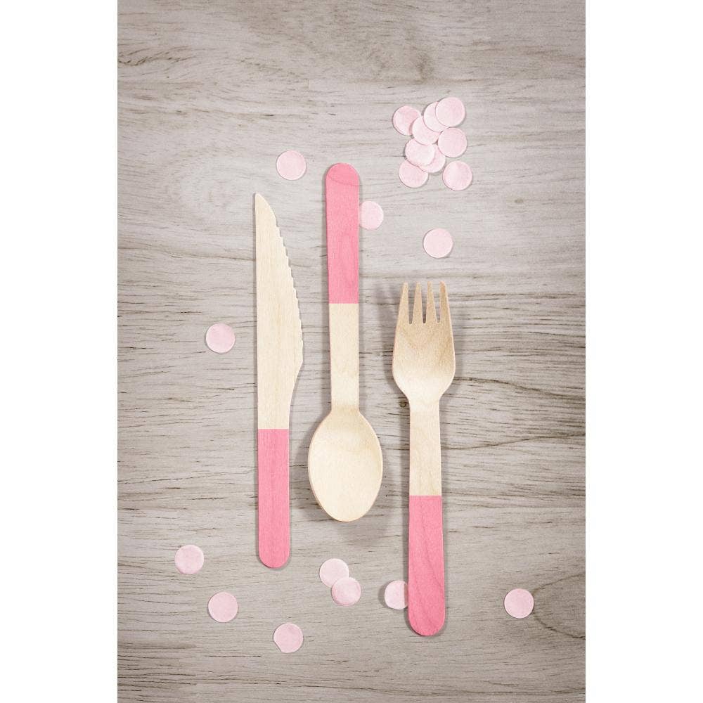 24 pc Classic Pink Wooden Cutlery, Assorted (12 Pkgs/Case)
