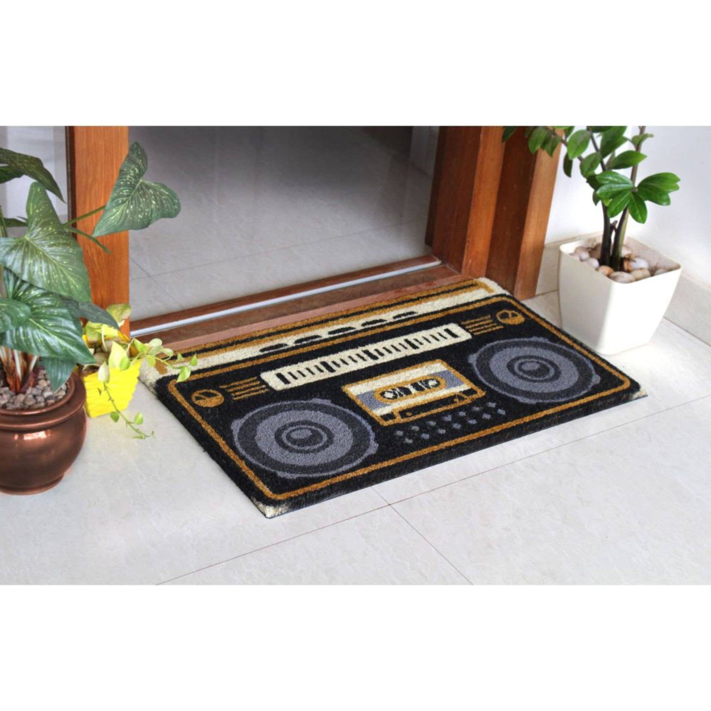 RugSmith Gray Machine Tufted Boombox Coir Doormat, 18" x 30"