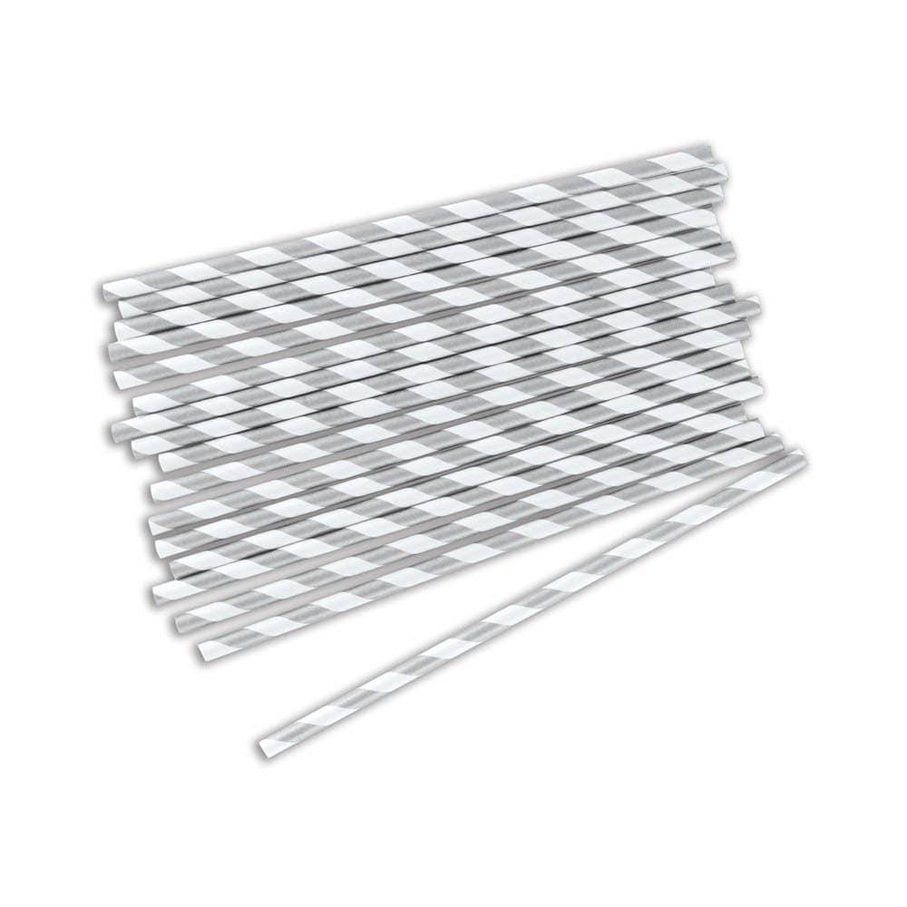 "Sippers" Candy Striped Metallic Print Paper Straws (75): Gold