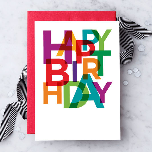 "Happy Birthday" colorful type greeting card