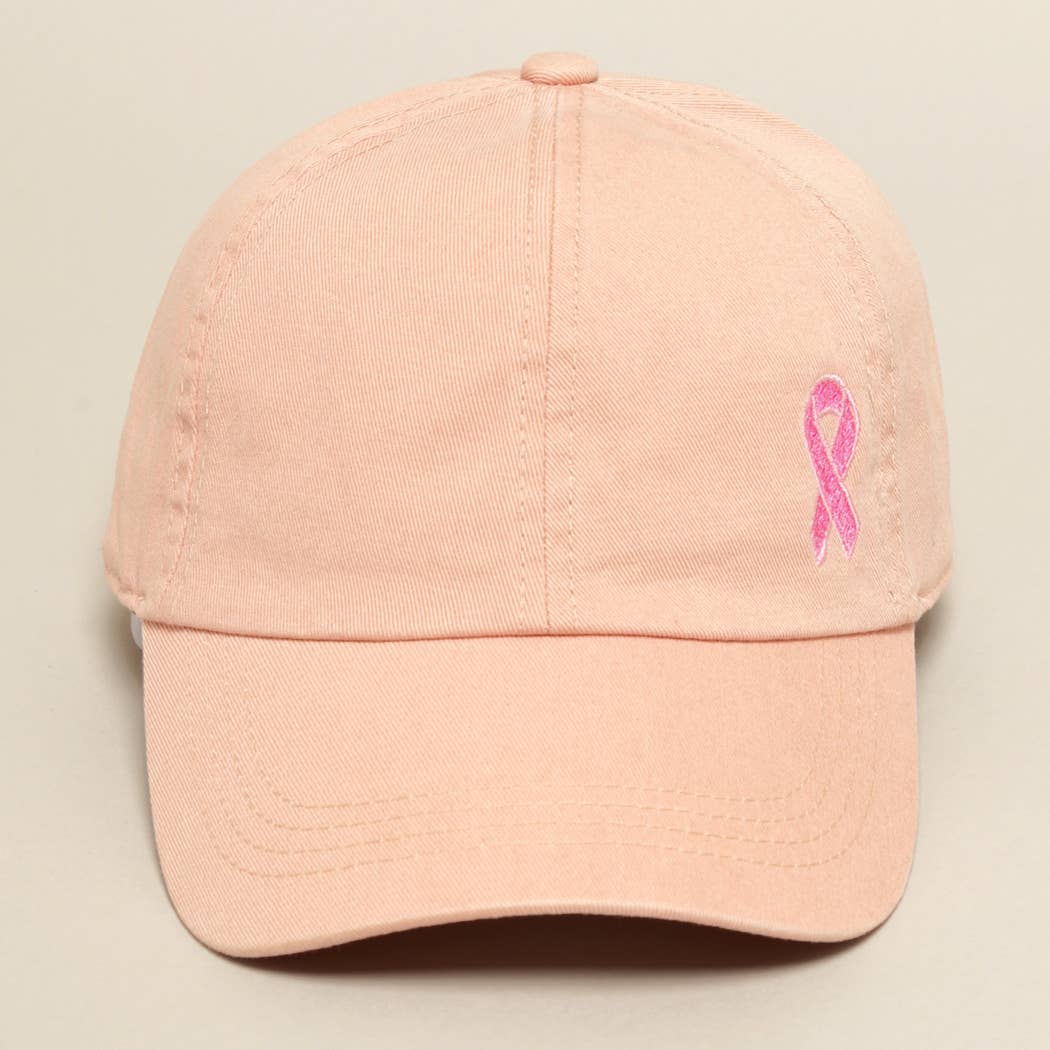 Breast Cancer Awareness Ribbon Baseball Cap: LCAP2478MR-DUSTY PINK / ONE SIZE