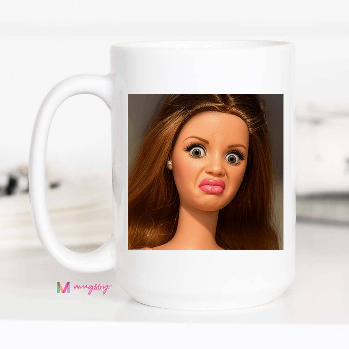 Retro Doll Coffee Mug Sarcastic Gag Gift Mug: 15oz / Black rim/handle