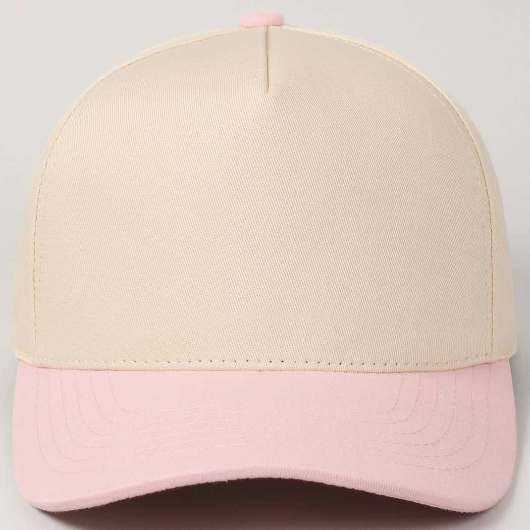 Plain Two Tone Canvas Cotton Baseball Cap : BLK / ONE SIZE