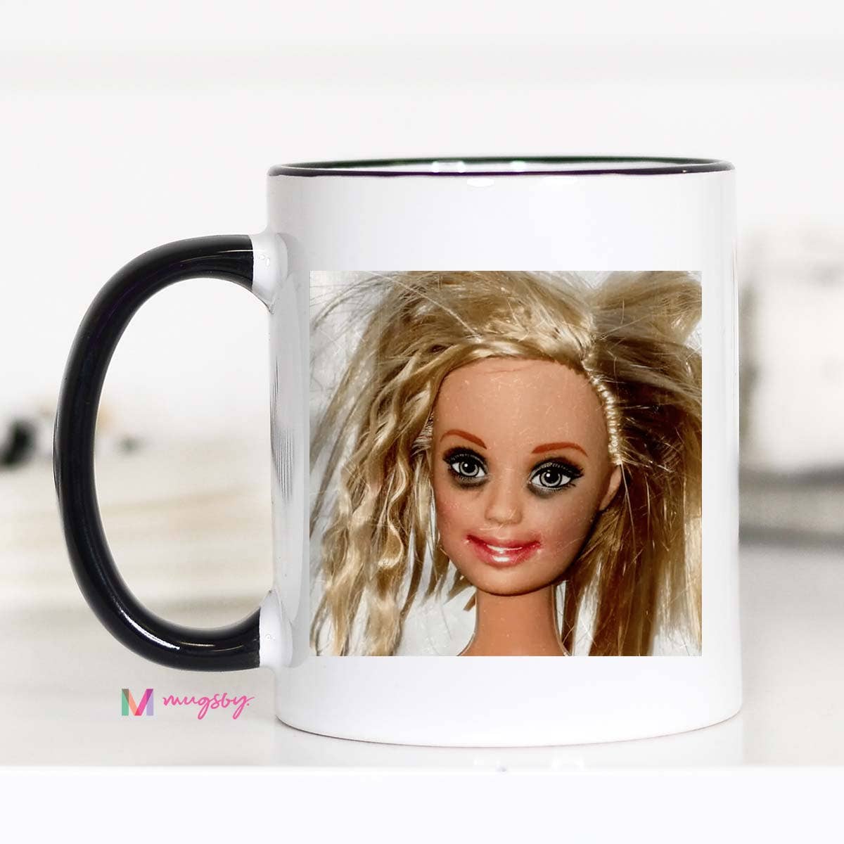 Crazy Hair Doll Coffee Mug Novelty Gag Gift Mug: 15oz / Black rim/handle