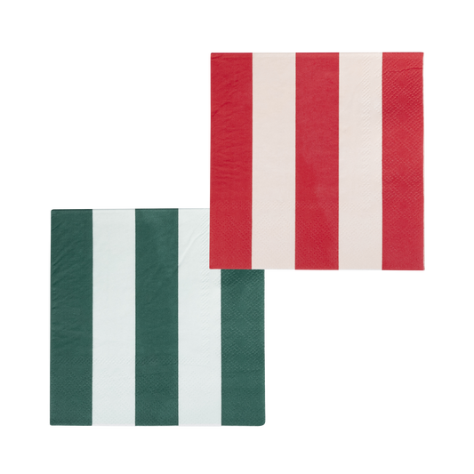 Red and Pink / Green and Mint Striped Cocktail Napkin Set