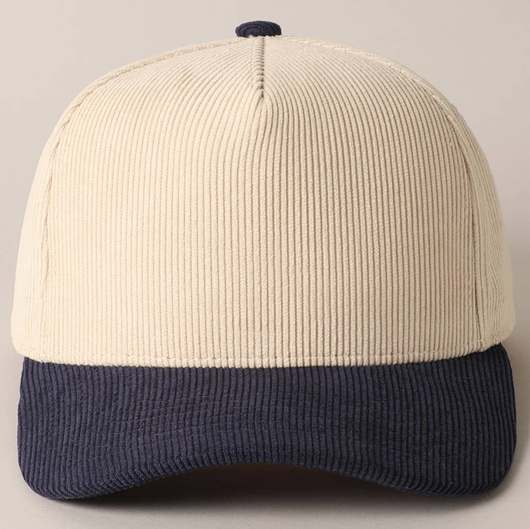 Plain Two Tone Corduroy 5 Panel Trucker Hat: BEIGE / ONE SIZE
