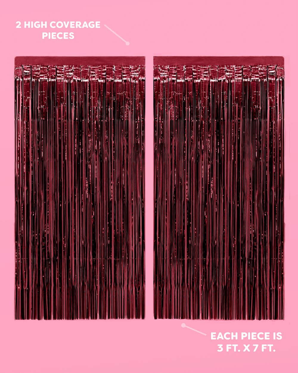 Burgundy Fringe Curtains | 2-Pack Party Backdrop, Tinsel