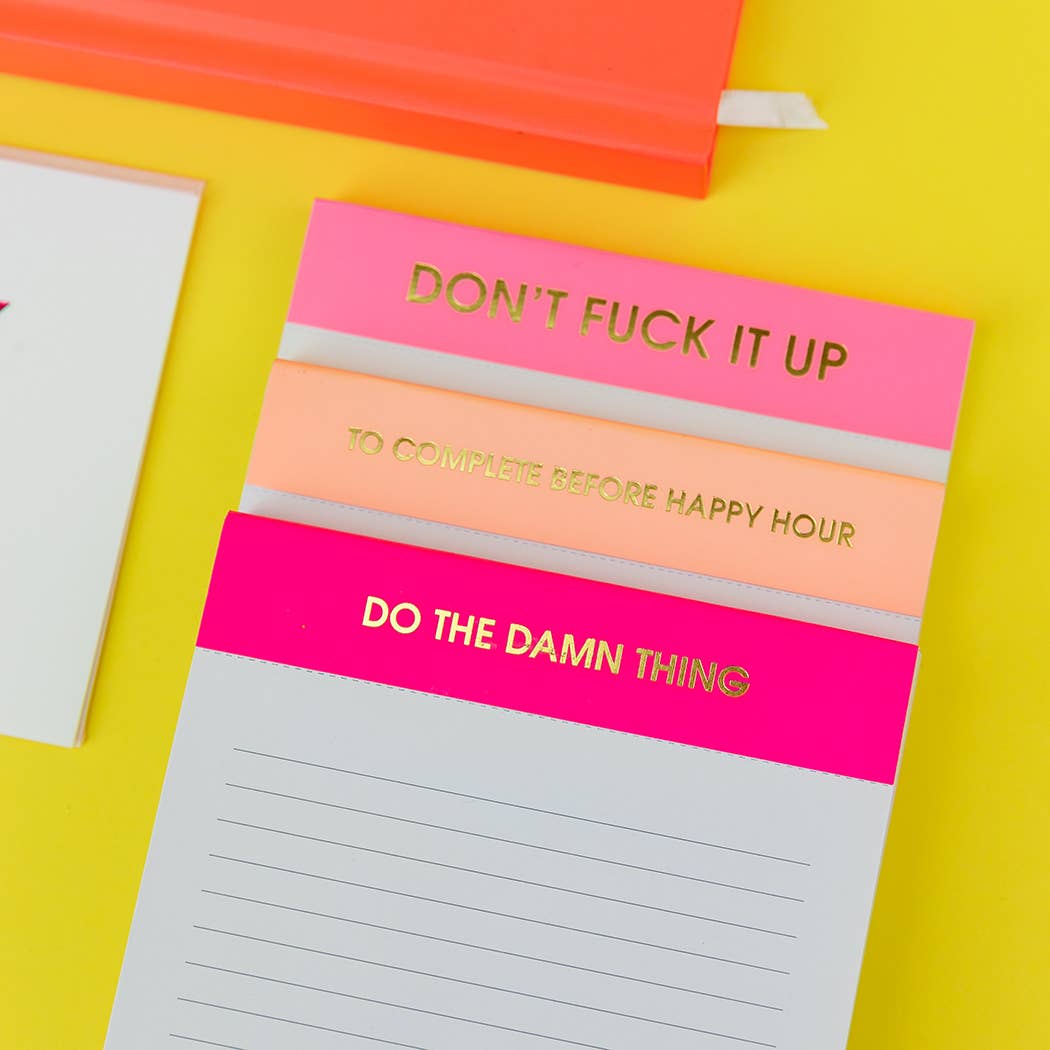 To Complete Before Happy Hour - Lined Notepad  - Sunset Pink - 65 perforated pages - 5x8