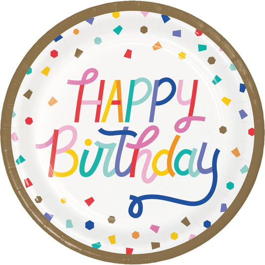 Birthday Confetti 8.75 Inch Paper Dinner Plate, 8/Pkg