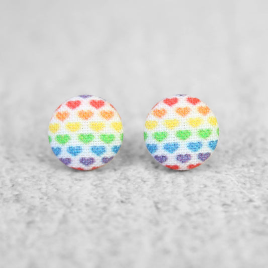 Rainbow Hearts Fabric Button Earrings