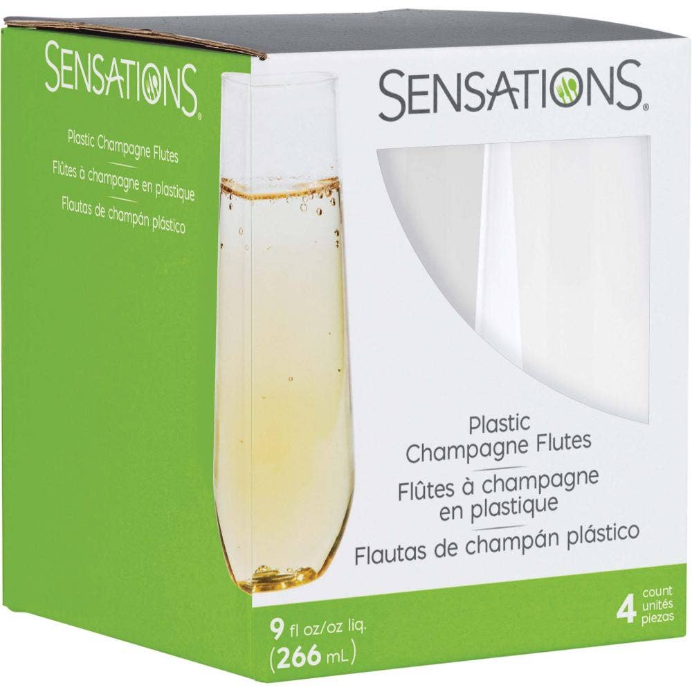 Clear 9 oz Plastic Stemless Champagne Flutes, 4/Pkg