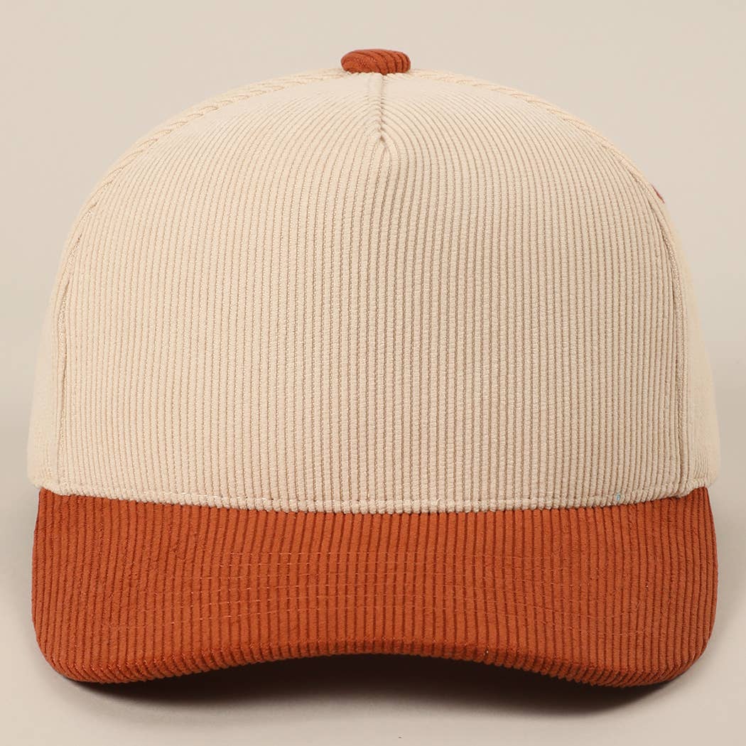 Plain Two Tone Corduroy 5 Panel Trucker Hat: BEIGE / ONE SIZE