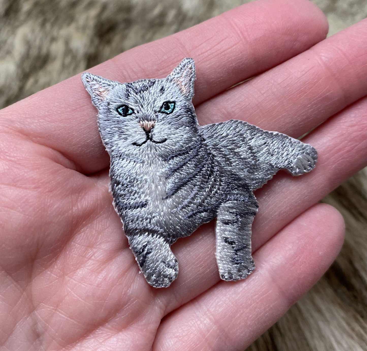 Gray Tabby Cat, Kitten, Pets, Animals, Embroidered, Iron on Patch