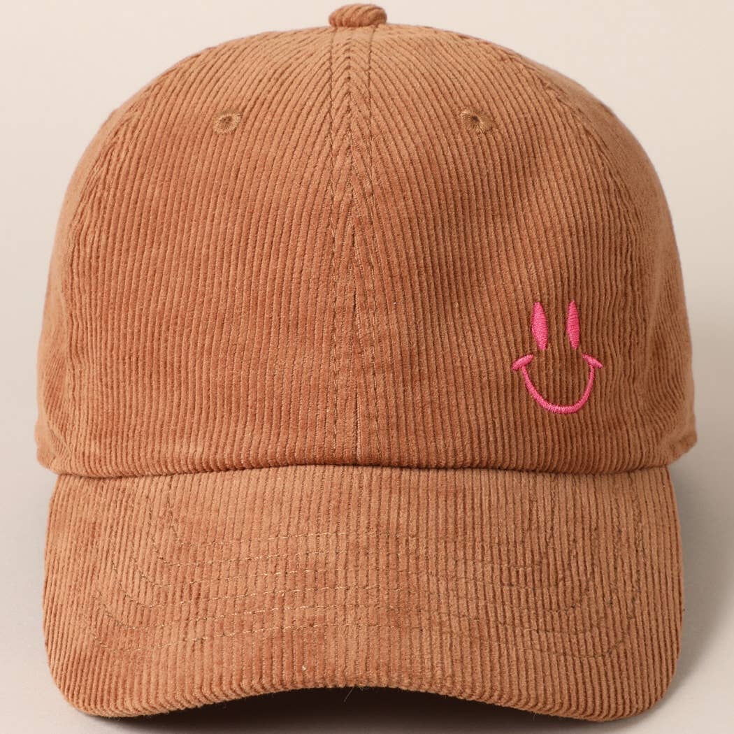 Cute Mini Happy Face Embroidered Baseball Cap: SMOKE PINK / ONE SIZE