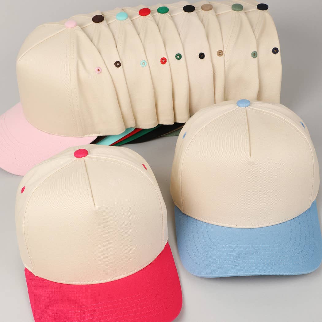 Plain Two Tone Canvas Cotton Baseball Cap : BLK / ONE SIZE