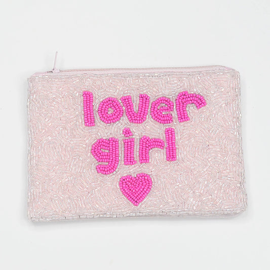 Lover Girl Seed Bead Bag, Makeup Bag, Beaded Coin Bag