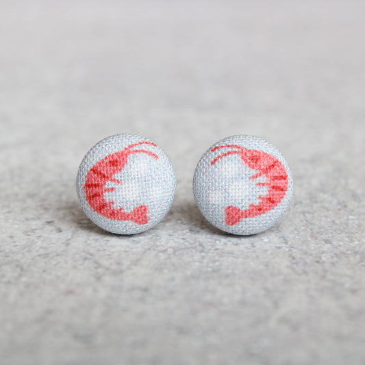 Shrimp Fabric Button Earrings