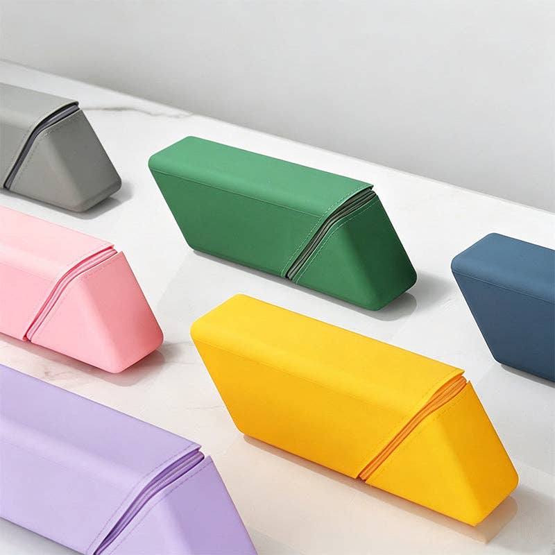 Triangular Standing Silicone Pencil Case: Blue / One Size
