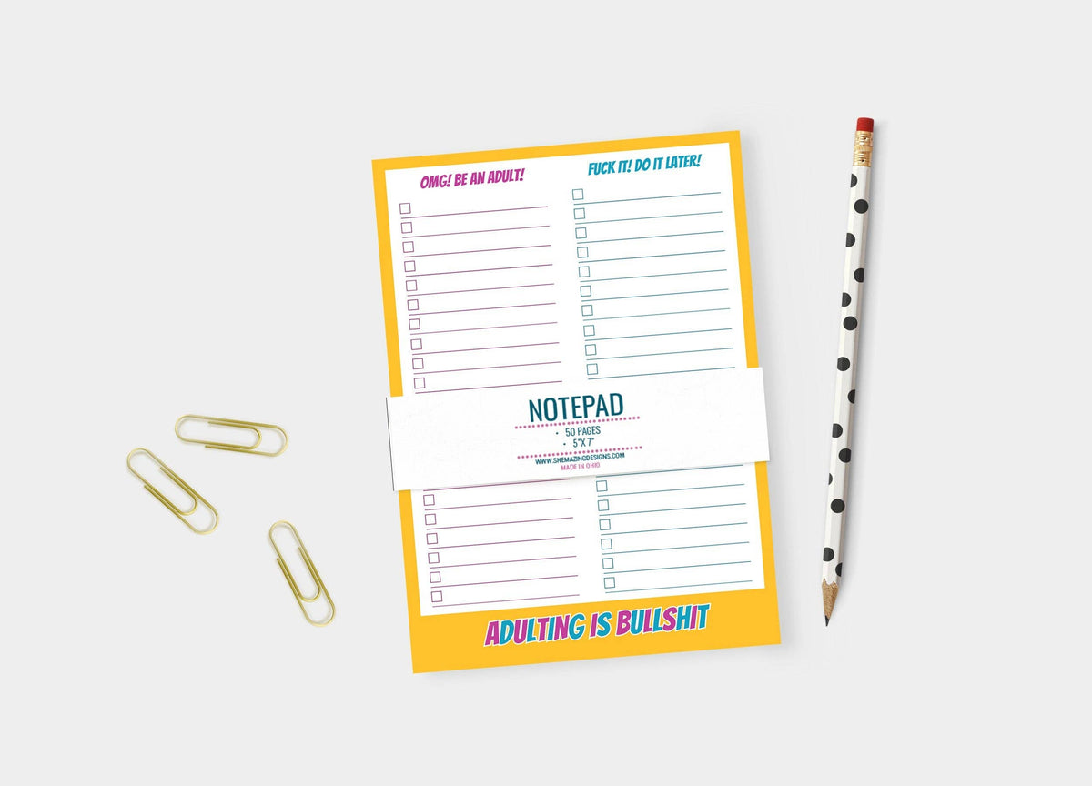 Funny Notepad / Adulting is Bullshit / swear sarcastic snark
