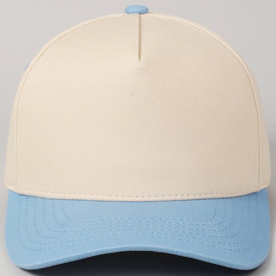 Plain Two Tone Canvas Cotton Baseball Cap : BLK / ONE SIZE