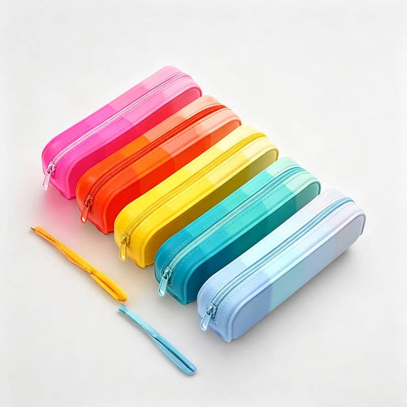 Rainbow Gradient Accordion PVC Pencil Case: Pink / OS