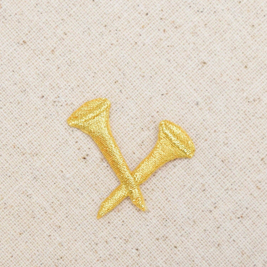 Golf - Two Crossed Tees - Gold - Iron on Applique - Embroidered Patch - 230045-A