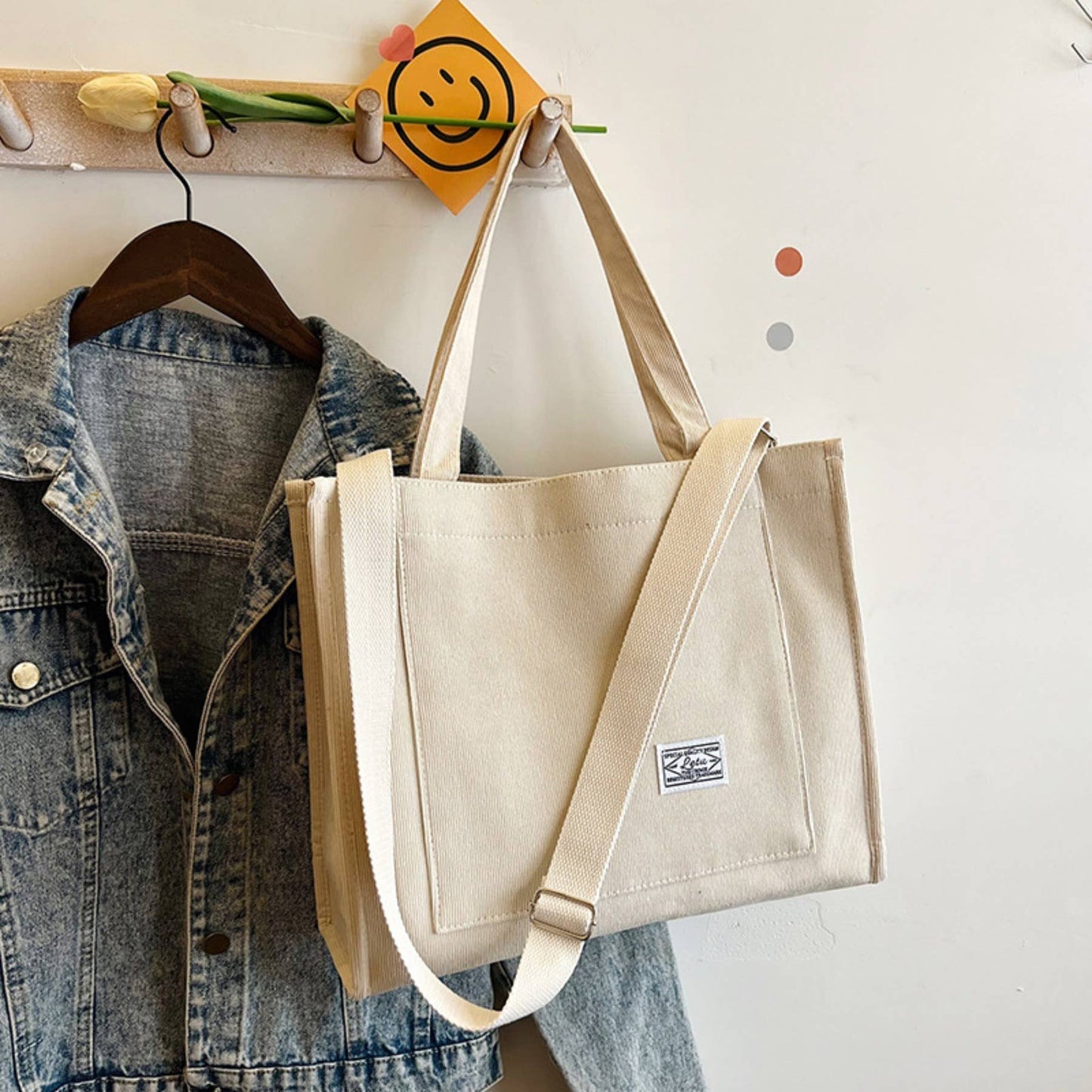 Corduroy Tote Bag Handheld and Single Shoulder School Tote: Green