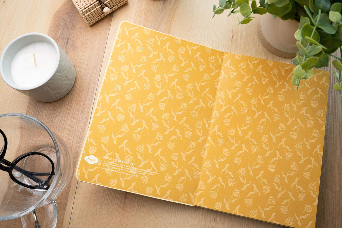 Butter Yellow Blooms Embroidered Journal Notebook AHBC2329L