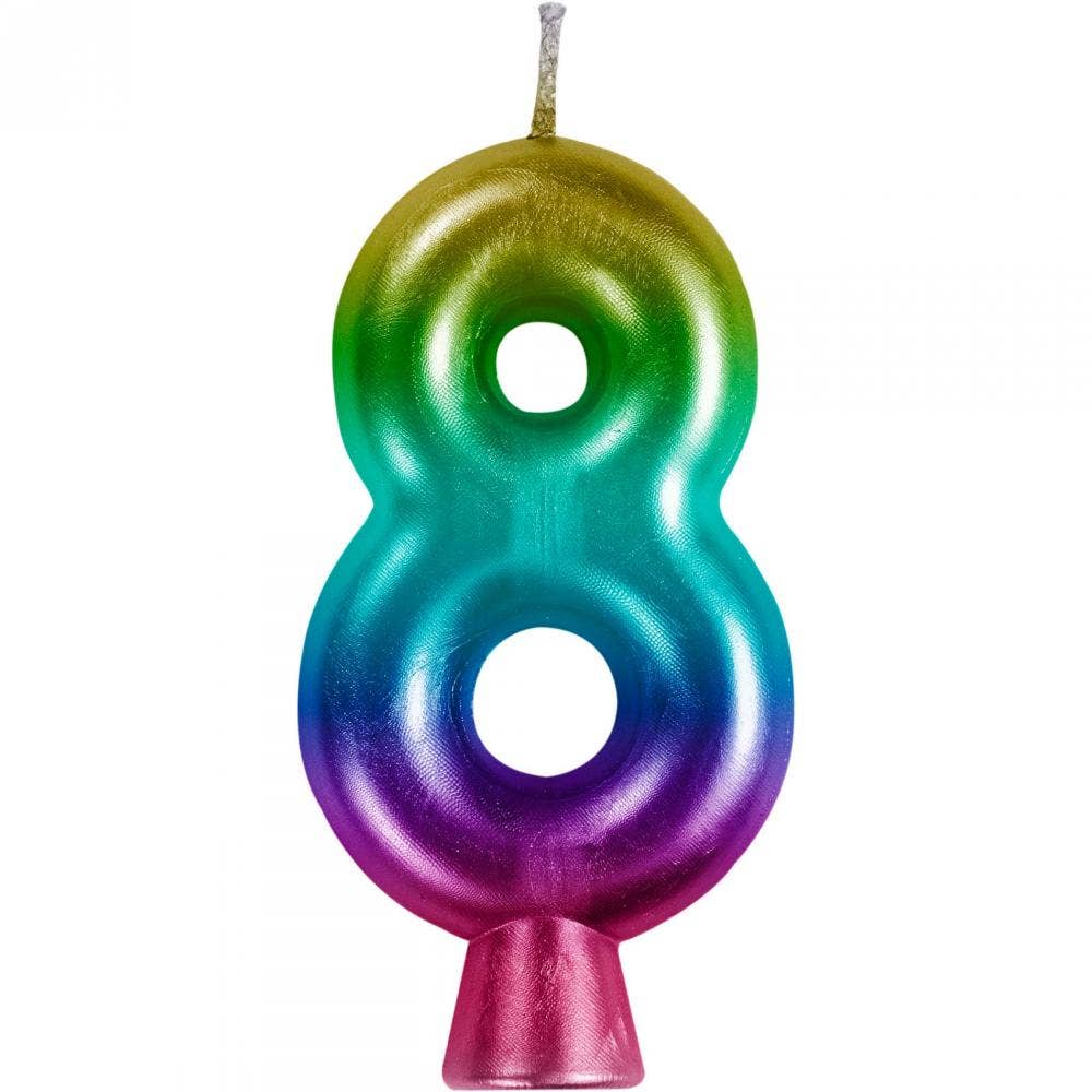 Bulk Rainbow Metallic 8 Birthday Candle  (12 per Case)