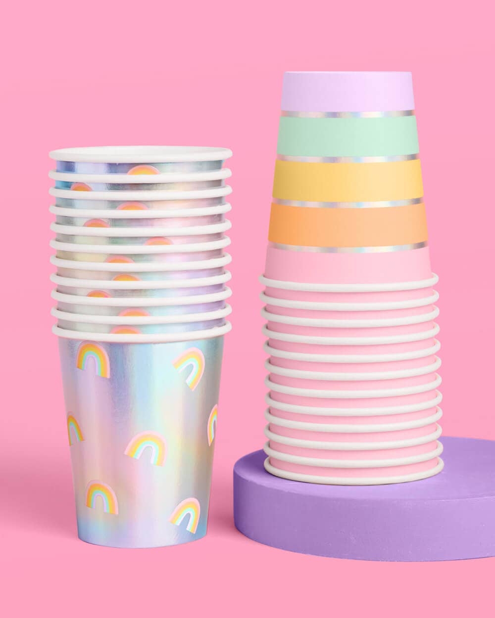 Rainbow Cups - 24 paper cups, Pastel Birthday Party