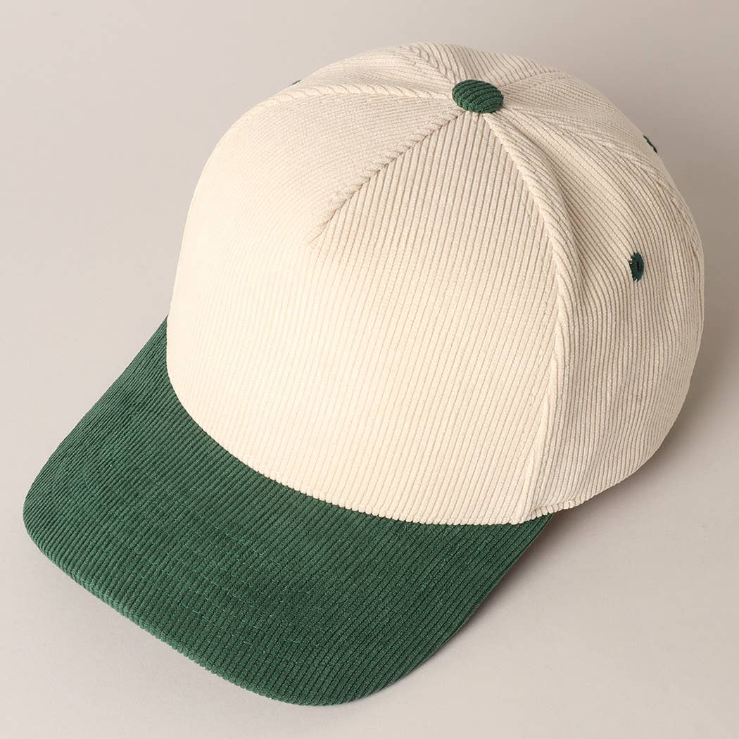 Plain Two Tone Corduroy 5 Panel Trucker Hat: BEIGE / ONE SIZE