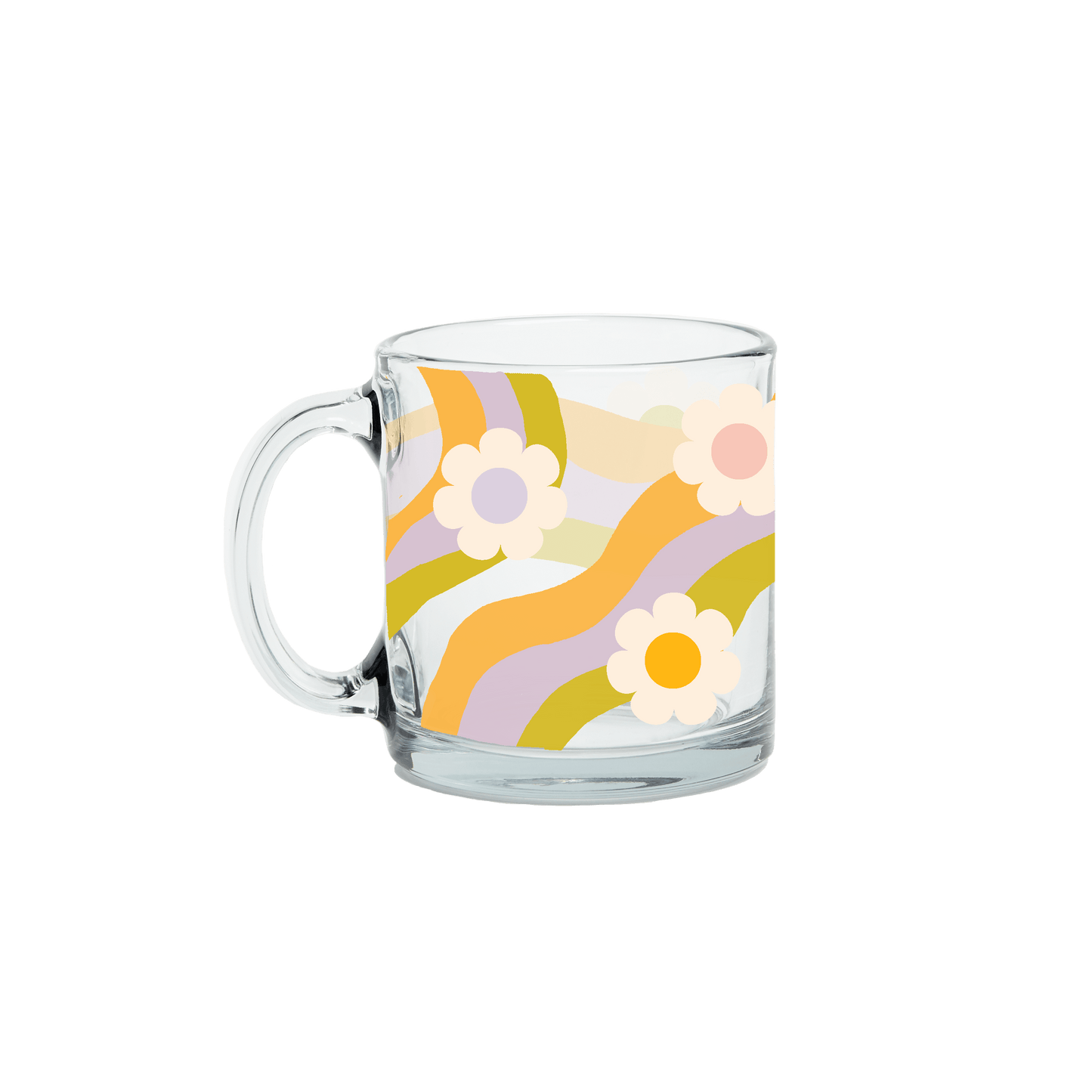 Smiley Flower Clear Glass Mug