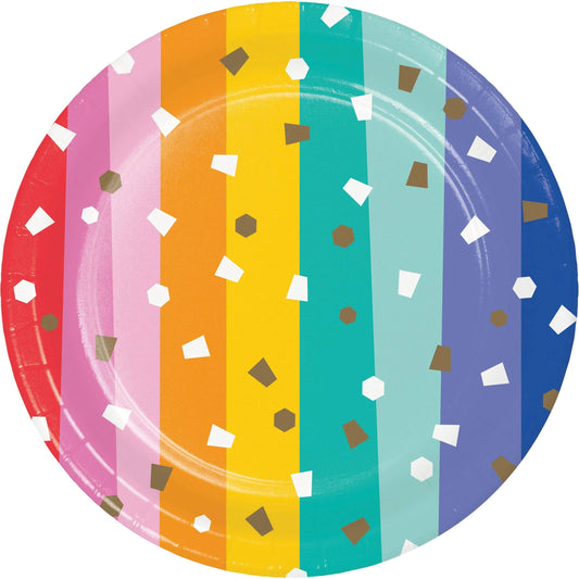 Birthday Confetti 6.75 Inch Paper Dessert Plate, 8/Pkg