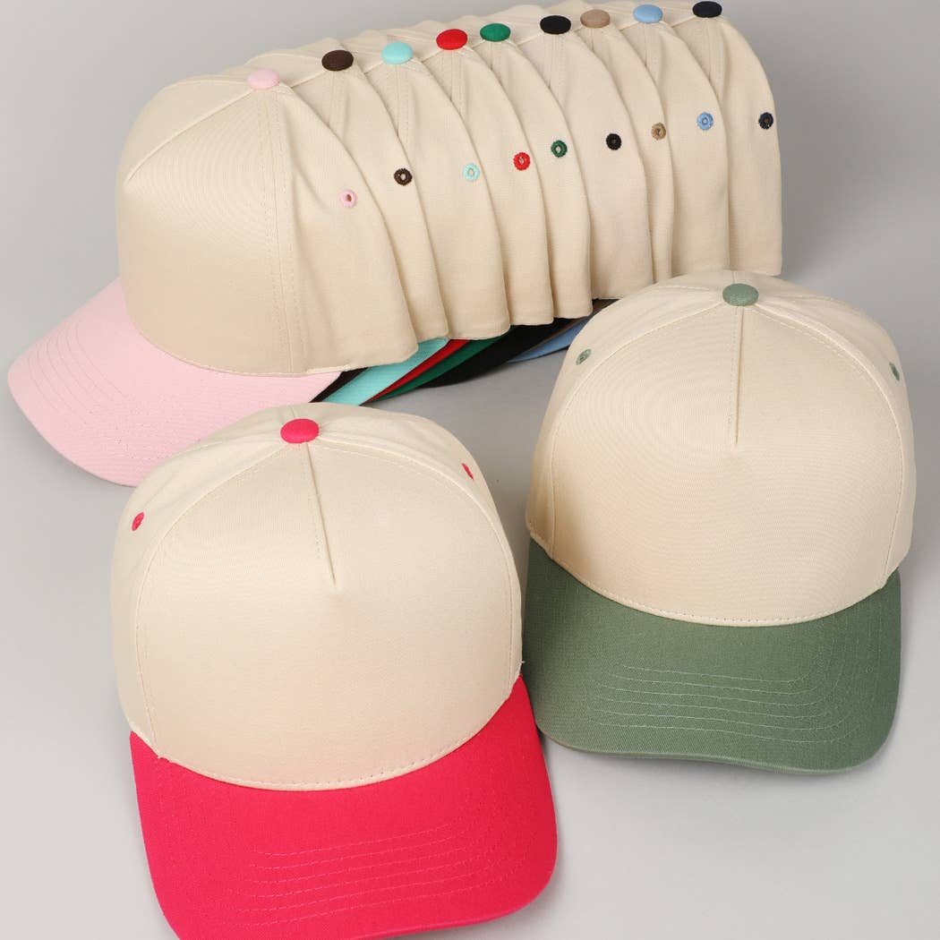 Plain Two Tone Canvas Cotton Baseball Cap : BLK / ONE SIZE