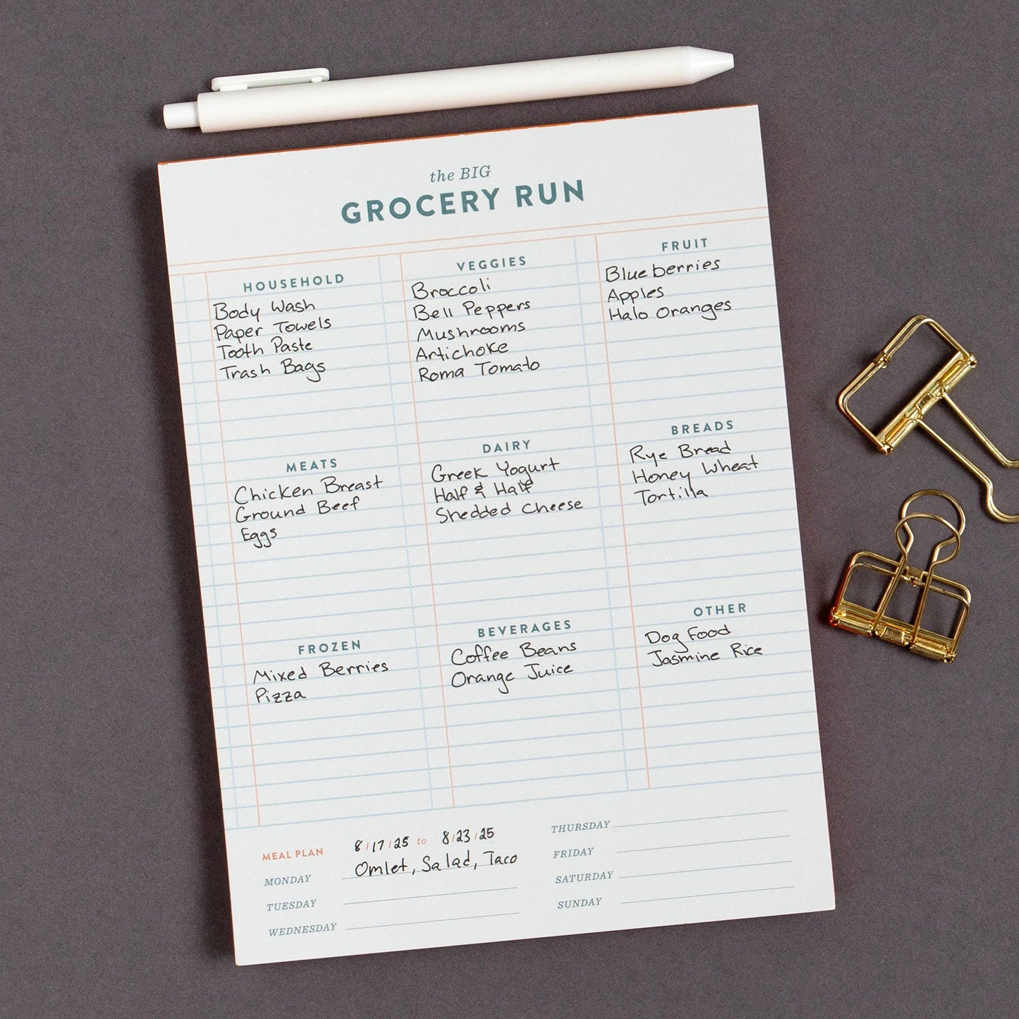 Grocery Run 6x8 Weekly Notepad