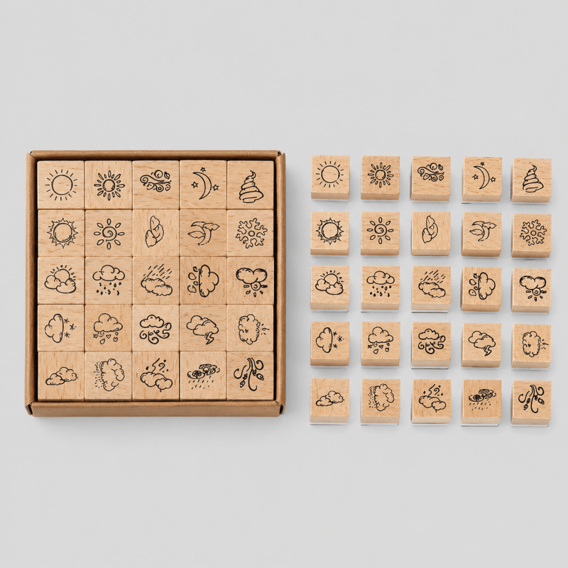 Mini Themed Wooden Stamp Set: Emoji / One Size