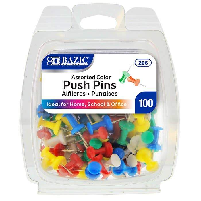 Assorted Color Push Pins - Pack of 100