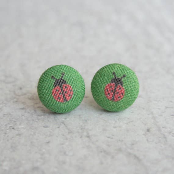 Ladybug Fabric Button Earrings