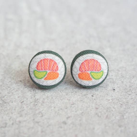 Sushi Roll Fabric Button Earrings