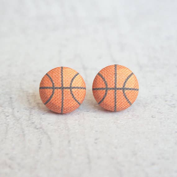 Basketball, Fabric Covered Button Earrings