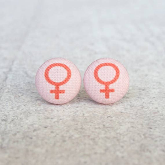 Feminist Fabric Button Earrings
