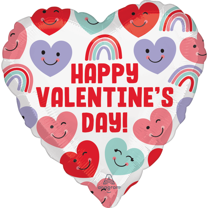18" Happy Valentine's Day Cute Hearts & Rainbows Balloon