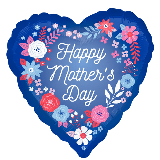 18" Happy Mother's Day Blue Artful Flowers Balloon