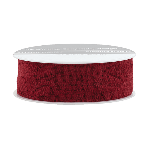 Wired Brick Red Linen Ribbon