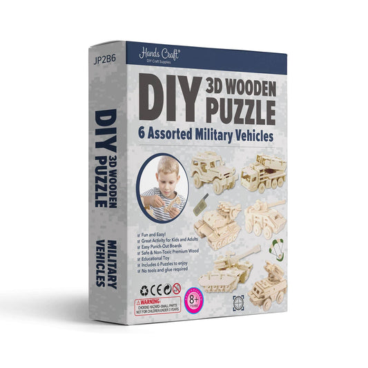 DIY 3D Wooden Puzzle 6 ct, Military Vehicles