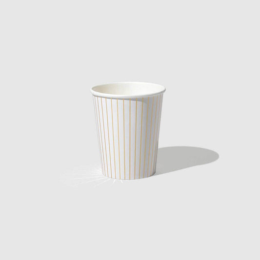 White paper cup with gold pinstripe